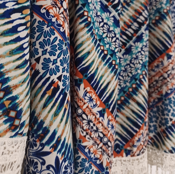 Colorful Patterned Cold Shoulder Blouse Macrame Lace Hems mm mm mm Medium - Picture 8 of 13